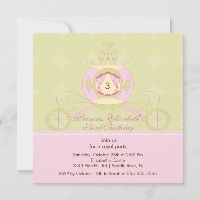 Princess Birthday Party Invitation Cute Carriage (Front)