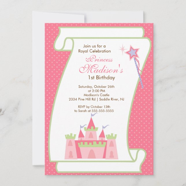 Princess Birthday Party Invitation Elegant Pink (Front)