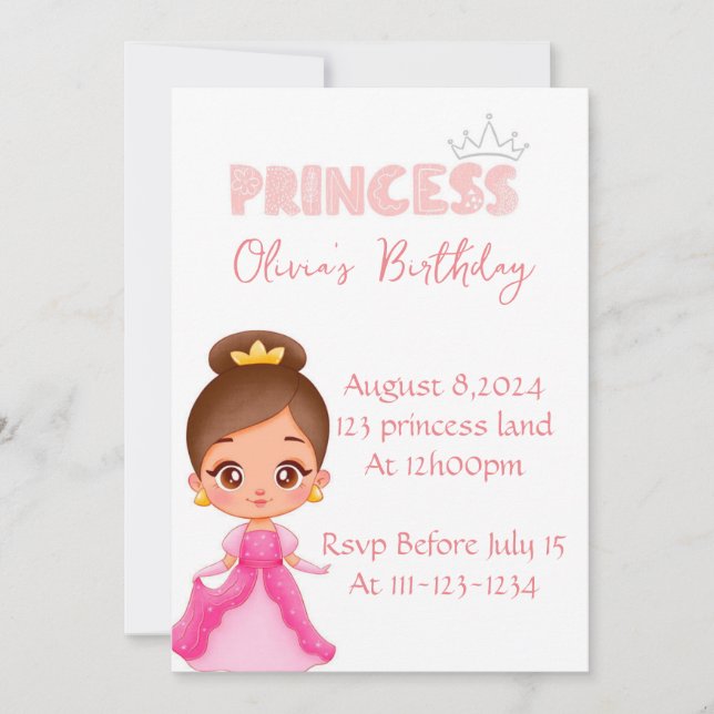 PRINCESS BIRTHDAY PARTY INVITATION FOR GIRLS (Front)