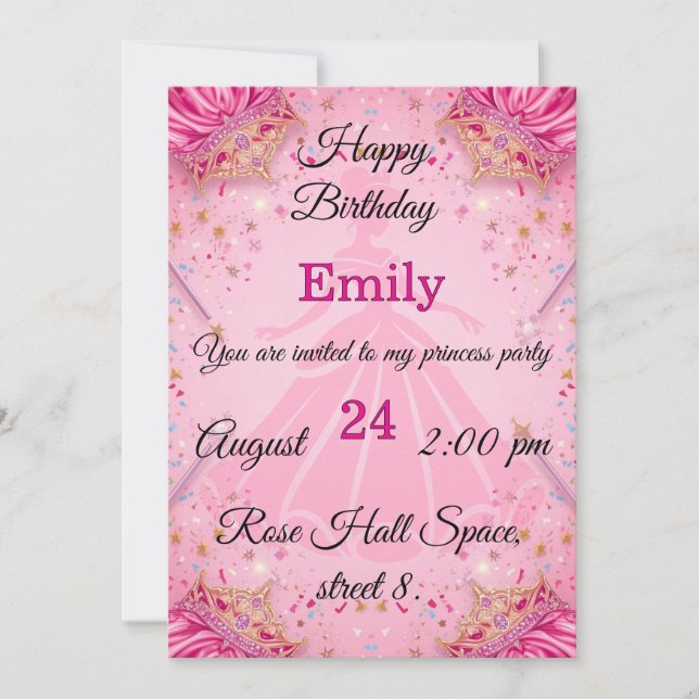 Princess Birthday Party Invitation | Pink Theme (Front)