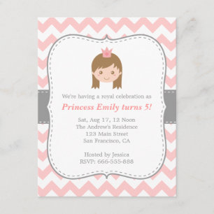 Princess Birthday Party, Pink and White Chevron Invitation