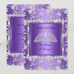 Princess Birthday Party Purple Silver Tiara Invitation