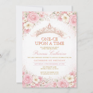Princess Birthday Pink Floral Crown  Invitation