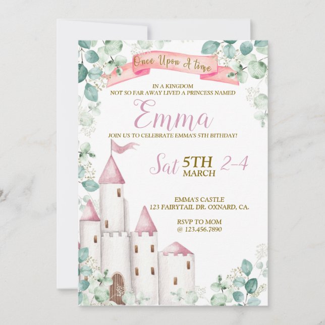 Princess Birthday, Princess Party, Castle Invitation (Front)
