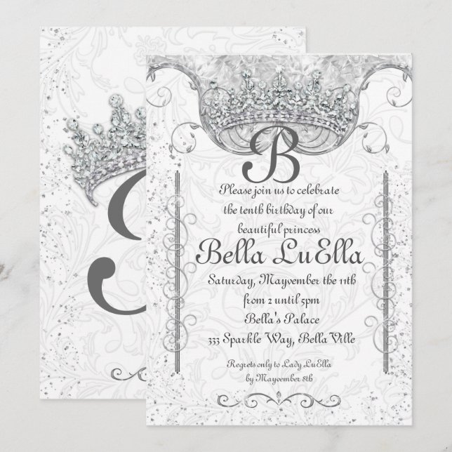 Princess Bling Diamond Party Invitations (Front/Back)