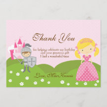 Princess blonde and Knight birthday Thank you card