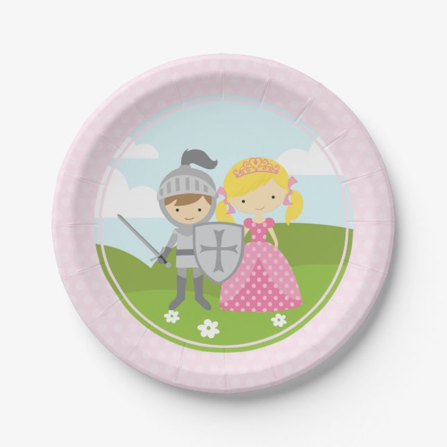 Princess blonde and Knight party plates (Front)