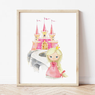 Princess, Blonde Hair, Castle, Crown, Girl Nursery Photo Print