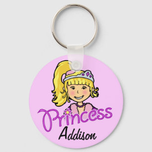 Princess blonde hair purple name keychain