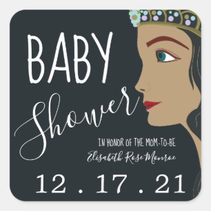 Princess Blue Baby Shower Save The Date Square Sticker