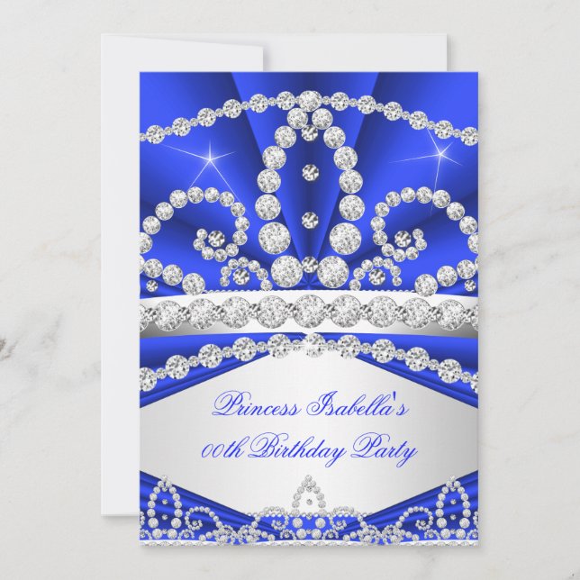 Princess Blue Diamond Tiara Birthday Party Invitation (Front)