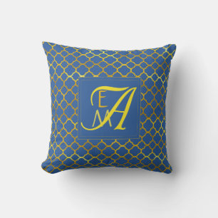 Princess Blue Quatrefoil MONOGRAM Newlywed Wedding Cushion