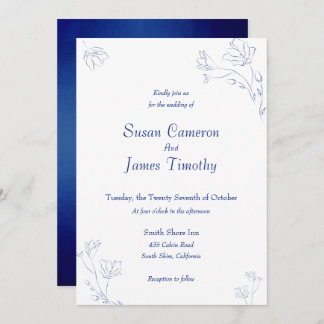 Princess Blue watercolor floral Wedding Invitation