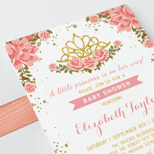 Princess Blush Floral Gold Crown Baby Shower Invitation