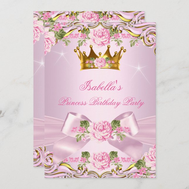 Princess Blush Pink Roses Gold Birthday Party Invitation (Front/Back)