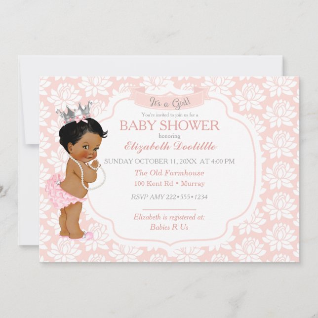 Princess Blush Pink & Silver Baby Girl Invitation (Front)