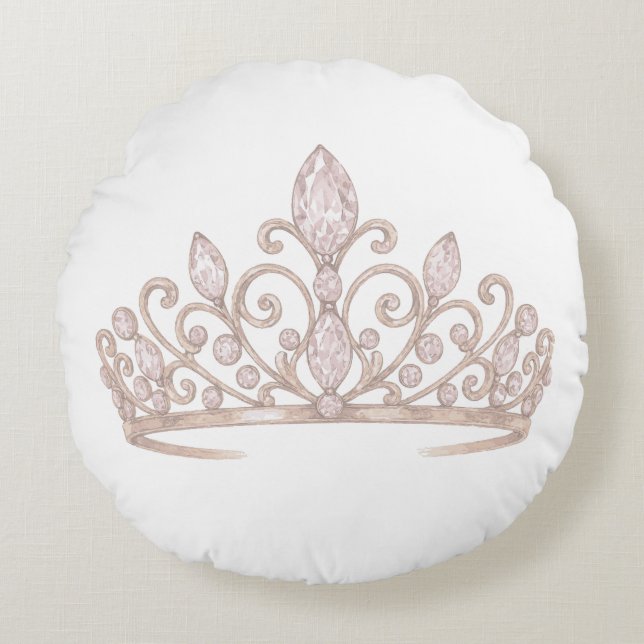 Princess Blush Pink tiara Round Cushion (Front)
