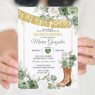 Princess Boot Sage Green Quinceañera Invitation