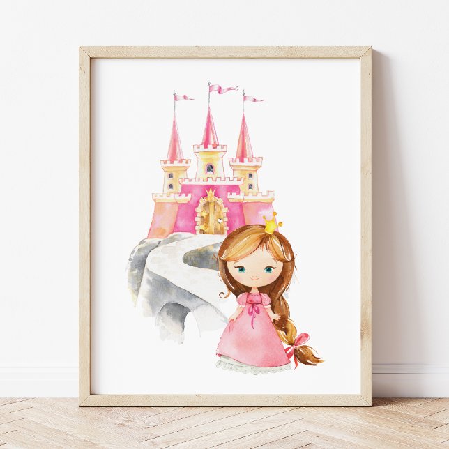 Princess, Brown Hair, Castle, Crown, Girl Nursery Poster (Creator Uploaded)