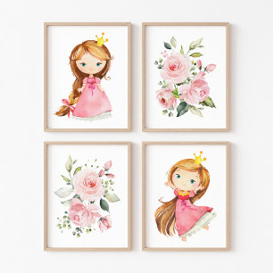 Princess, Brown Hair, Pink Flowers, Girl Nursery