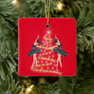 Princess butterfly ballerina blue and gold ceramic ornament