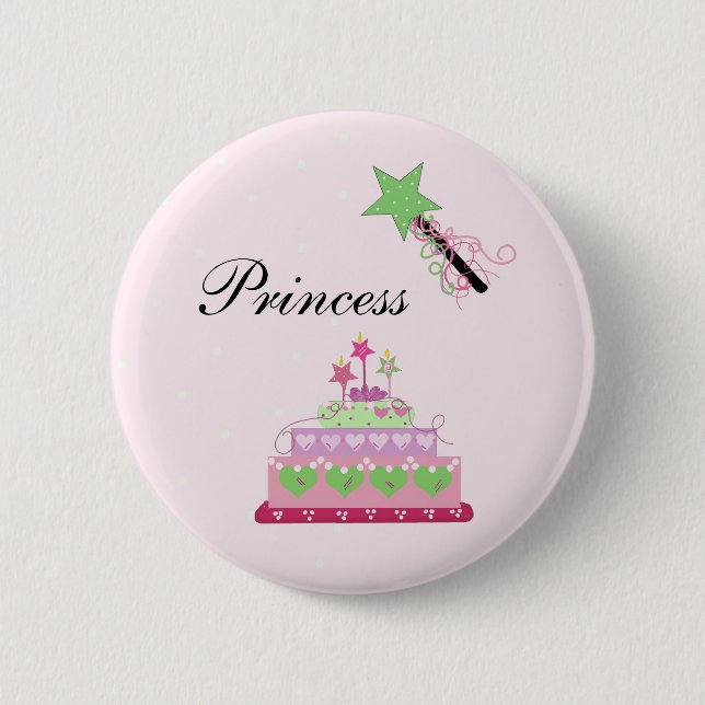 Princess Cake and Green Wand 6 Cm Round Badge (Front)