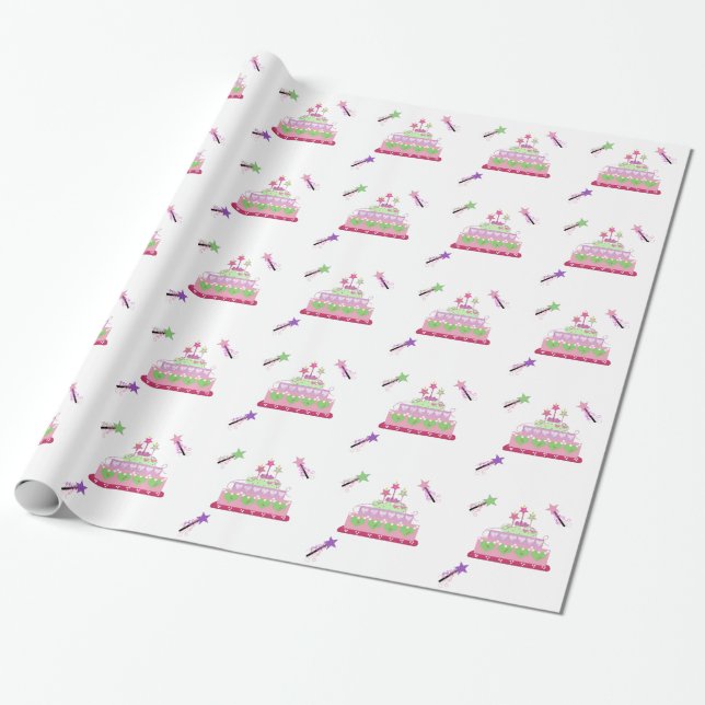 Princess Cake and Magic Wands Wrapping Paper (Unrolled)