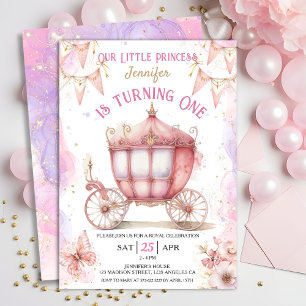 Princess Carriage 1st Birthday Party Girl Pink Invitation