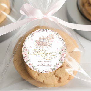 Princess Carriage Birthday Balloons Pink and Gold  Classic Round Sticker