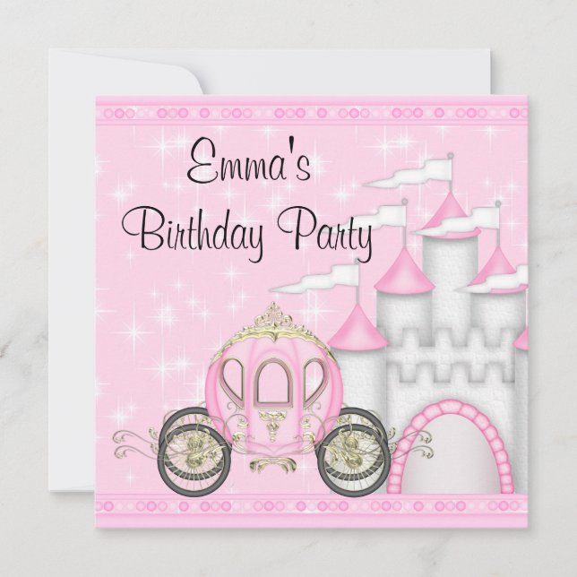 Princess Carriage Castle Girls Princess Birthday Invitation (Front)