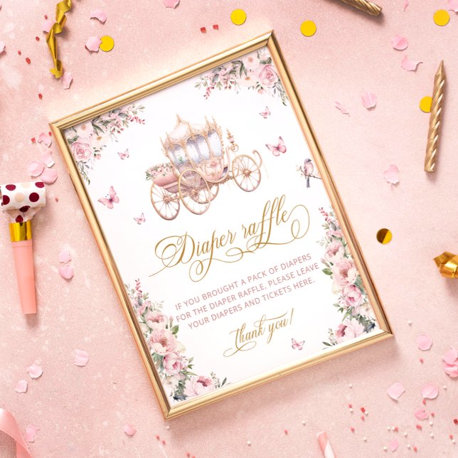 Princess Carriage Floral Baby Shower Diaper Raffle Poster (Creator Uploaded)