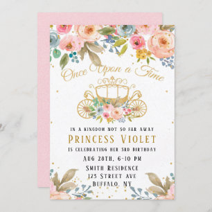 Princess Carriage Gold Glitter 00th Birthday Party Invitation