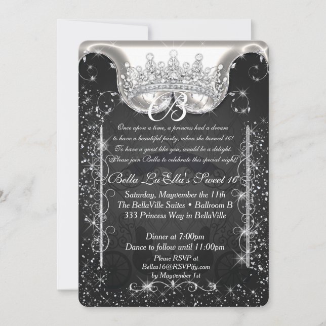 Princess Carriage Jewel Party Birthday Invitations (Front)