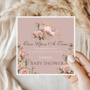 Princess Carriage Vintage Pink Roses Baby Shower Napkin