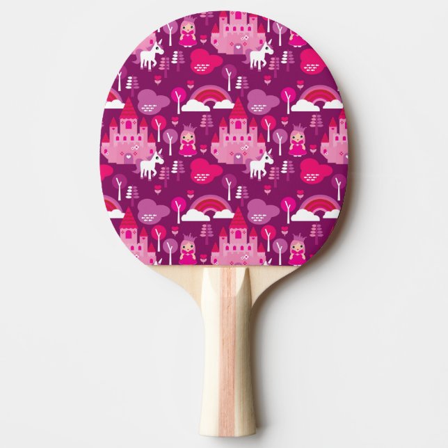 princess castle and unicorn rainbow ping pong paddle (Front)