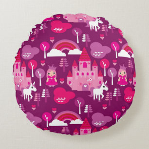 princess castle and unicorn rainbow round cushion