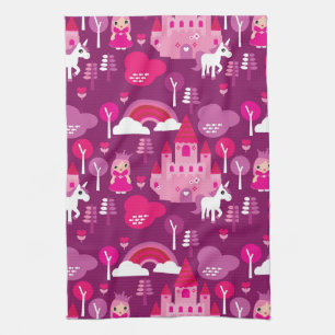 princess castle and unicorn rainbow tea towel