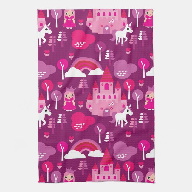 princess castle and unicorn rainbow tea towel (Vertical)