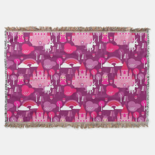 princess castle and unicorn rainbow throw blanket