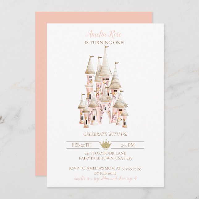 Princess Castle Birthday Invitation (Front/Back)