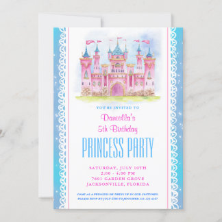 Princess Castle Birthday Invitation Blue