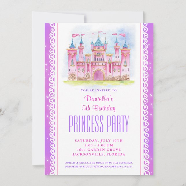 Princess Castle Birthday Invitation Purple (Front)