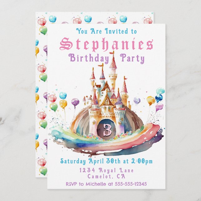 Princess Castle Birthday Party Invitation (Front/Back)