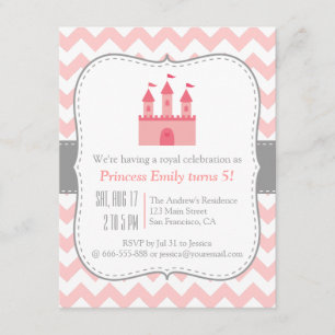 Princess Castle Birthday Party, Pink White Chevron Invitation