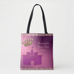 Princess Castle, Crown & Jewels Party Personalize Tote Bag