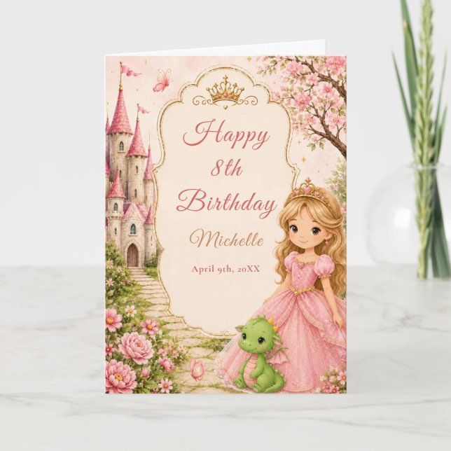 Princess Castle Dragon Birthday Card (Front)