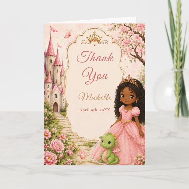 Princess Castle Dragon Thank you Card (Front)