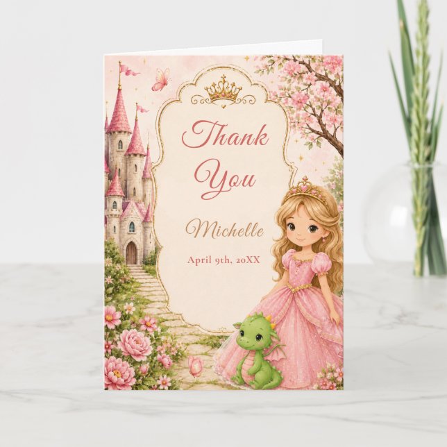 Princess Castle Dragon Thank you Card (Front)