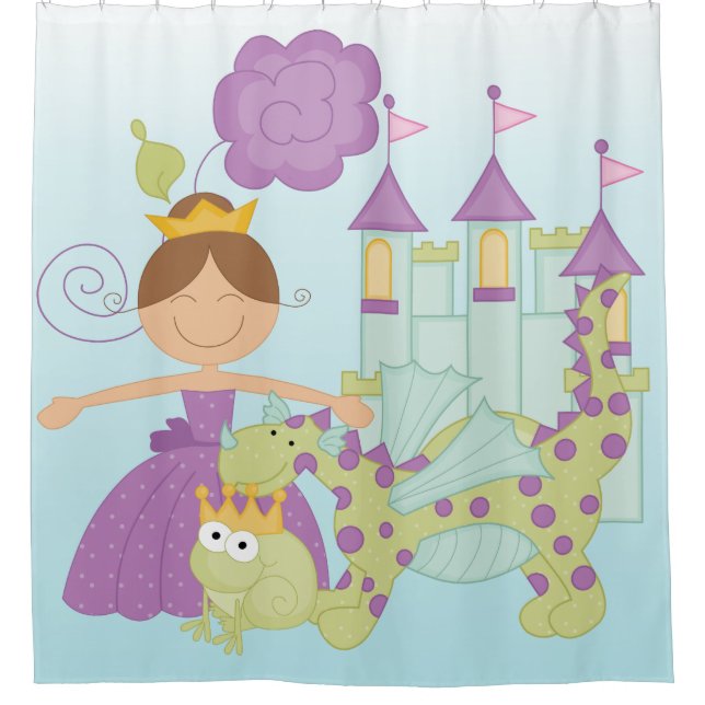 Princess Castle Frog Prince Dragon Shower Curtain (Front)
