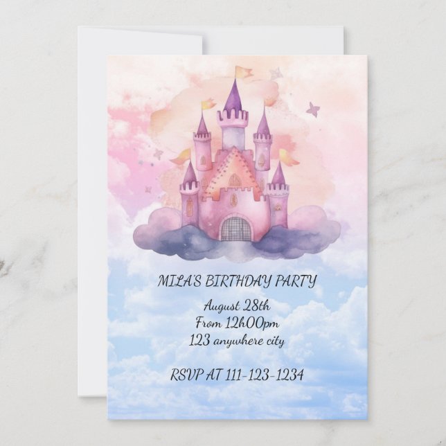 princess castle girl birthday invitation (Front)